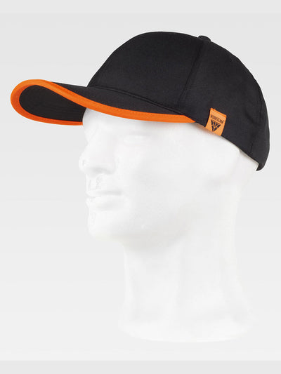 6 PANEL CURVED VISOR HAT WITH CONTRAST VISOR EDGE - Black/Orange / XS