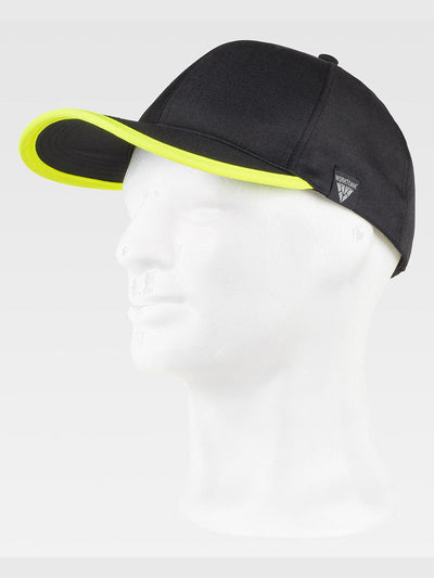 6 PANEL CURVED VISOR HAT WITH CONTRAST VISOR EDGE - Black/Yellow / XS