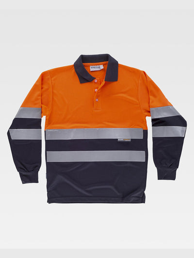 CLASS 1 HIGH VISIBILITY LONG SLEEVE POLO SHIRT - Orange/Marine / S