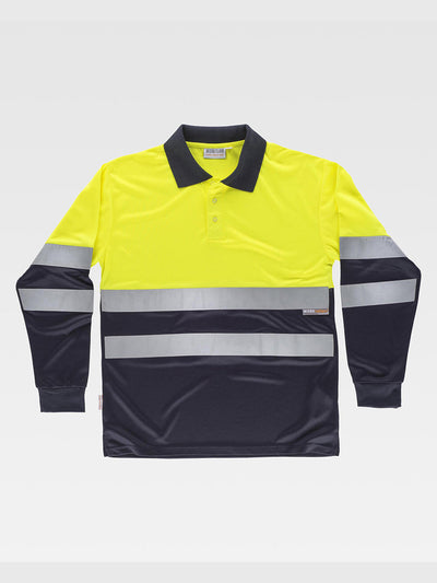 CLASS 1 HIGH VISIBILITY LONG SLEEVE POLO SHIRT - Yellow/Marine / S