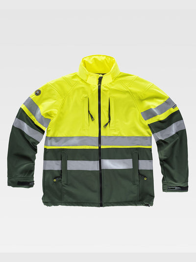 CLASS 1 HIGH VISIBILITY SOFTSHELL WITH HOOD - Green/Yellow / S