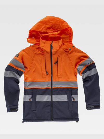 CLASS 1 HIGH VISIBILITY SOFTSHELL WITH HOOD - Marine/Orange / M