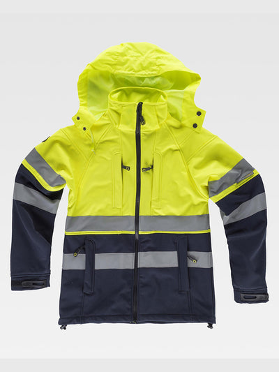 CLASS 1 HIGH VISIBILITY SOFTSHELL WITH HOOD - Marine/Yellow / S