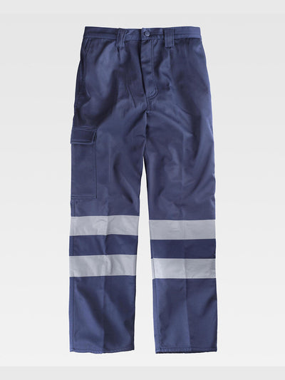 MULTI-POCKET WORK TROUSERS FLEECE INTERIOR WITH REFLECTIVE BANDS - Marine / S