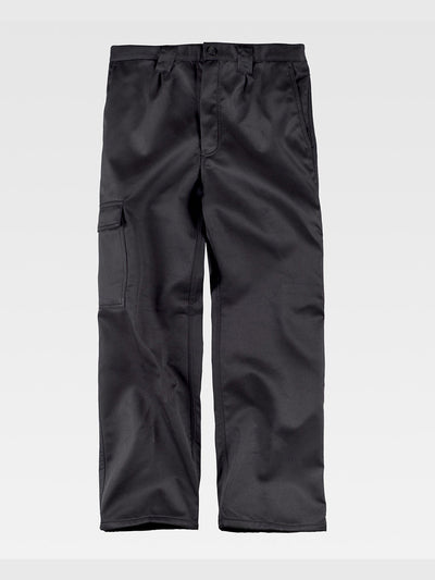 MULTI-POCKET WORK TROUSERS WITH FLEECE LINING - Black / S