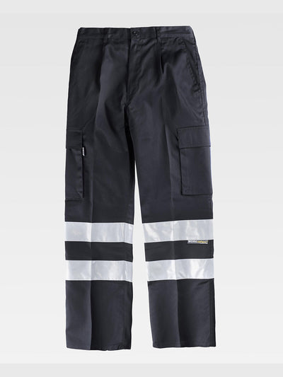 MULTI-POCKET WORK TROUSERS WITH REFLECTIVE BANDS - Black / S