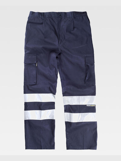 MULTI-POCKET WORK TROUSERS WITH REFLECTIVE BANDS - Marine / S