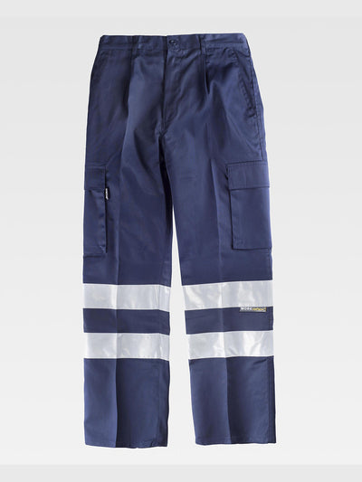 MULTI-POCKET WORK TROUSERS WITH REFLECTIVE BANDS - Marine / S