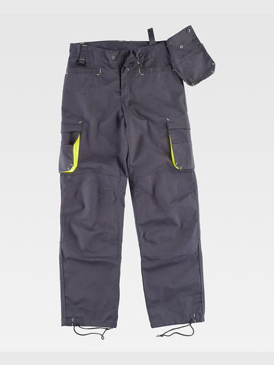 MULTI-POCKET WORK TROUSERS WITH REINFORCEMENTS AT THE KNEES - Gray/Yellow / S
