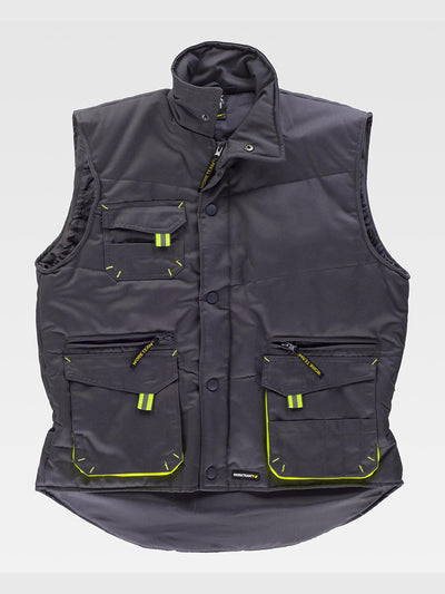 PADDED MULTI-POCKET VEST - Gray/Yellow / L