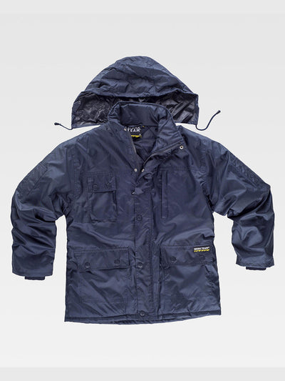 PADDED PARKA WITH HOOD IN OXFORD FABRIC - Marine / S