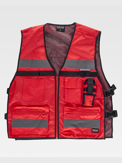 UNISEX MULTI-POCKET VEST - Red/Gray / XS