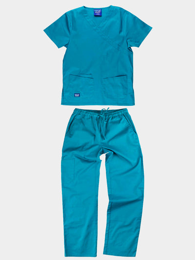 UNISEX SET WITH JACKET + TROUSERS IN STRETCH FABRIC - Turquoise / XS