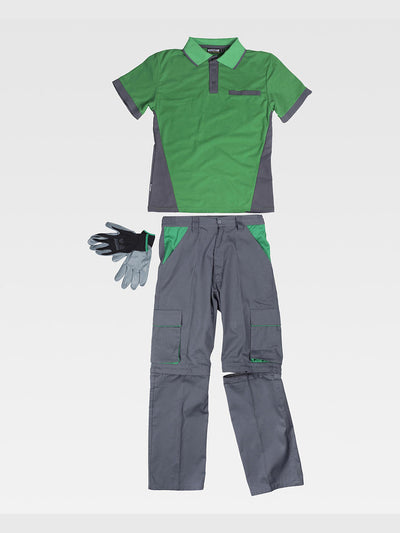 UNISEX WORK SET PANTS + POLO SHIRT + GLOVES - Gray/Herb Green / S