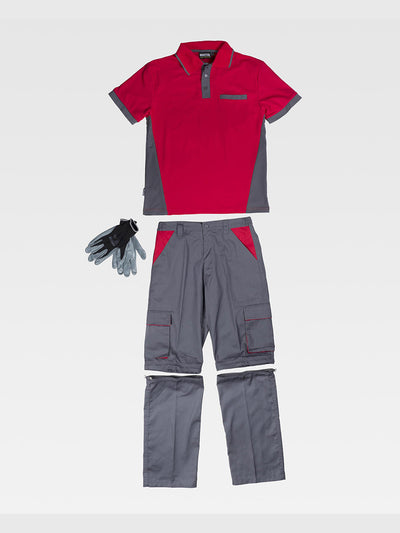UNISEX WORK SET PANTS + POLO SHIRT + GLOVES - Gray/Red / M