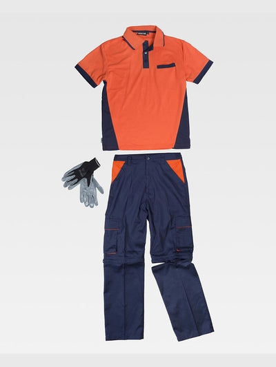 UNISEX WORK SET PANTS + POLO SHIRT + GLOVES - Marine/Orange / S