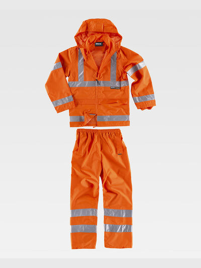 WATERPROOF COMPLETE JACKET + TROUSERS HIGH VISIBILITY CLASS 3 - Orange / S