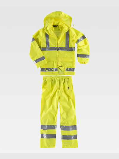 WATERPROOF COMPLETE JACKET + TROUSERS HIGH VISIBILITY CLASS 3 - Yellow / S