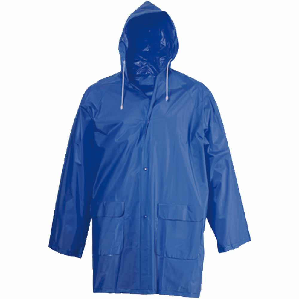 Embossed PVC (200 g) raincoat, supplied in a pocket-sized bag. One size