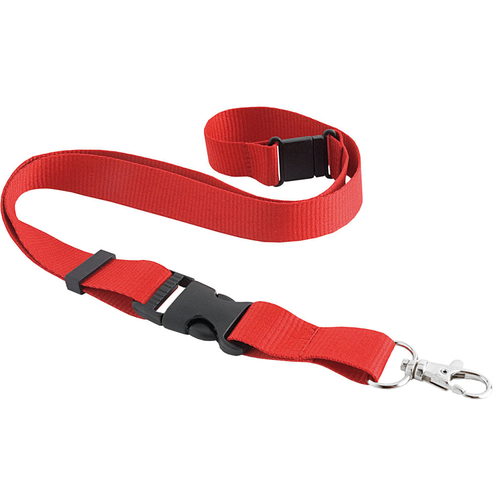Polyester lanyard with safety release and swivel hook. Size 85 x 2 cm