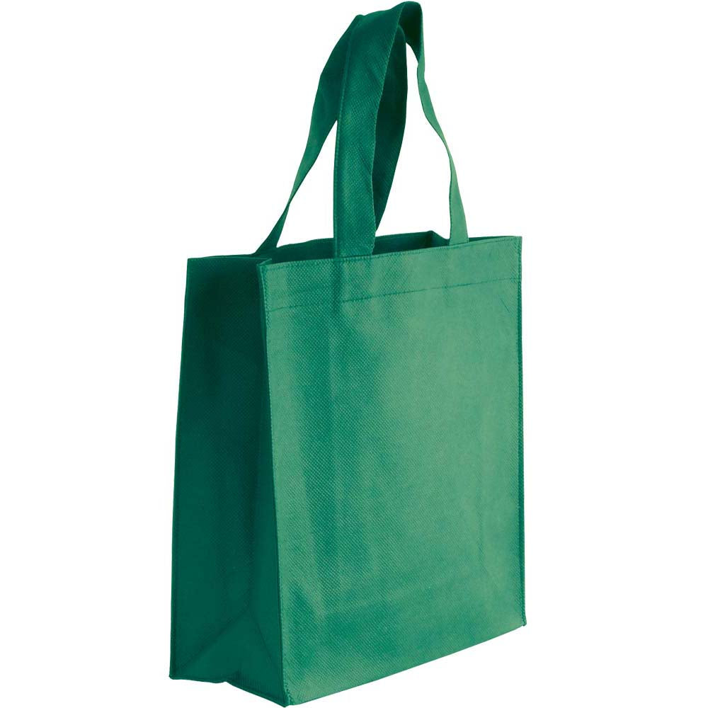 80 g/m2 non-woven fabric mini shopping bag with gusset and short handles. Product size 25 X 23 X 10 CM