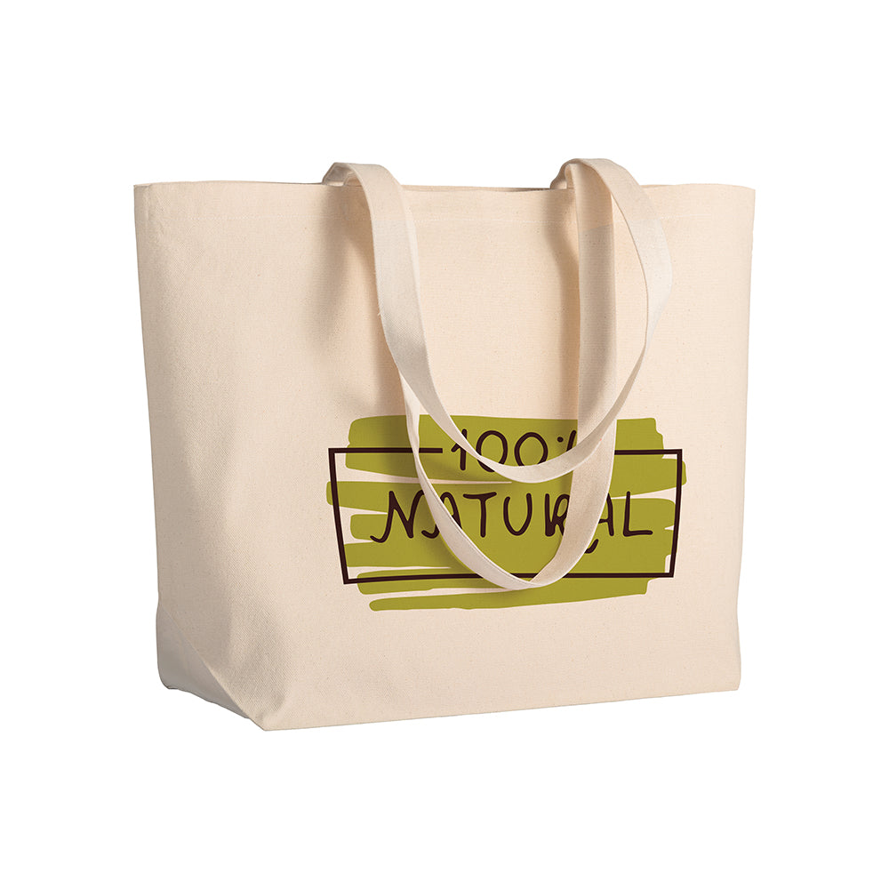 280 g/m2 cotton shopping bag, long handles and bottom gusset. Product size 50 X 35 (X 16) CM