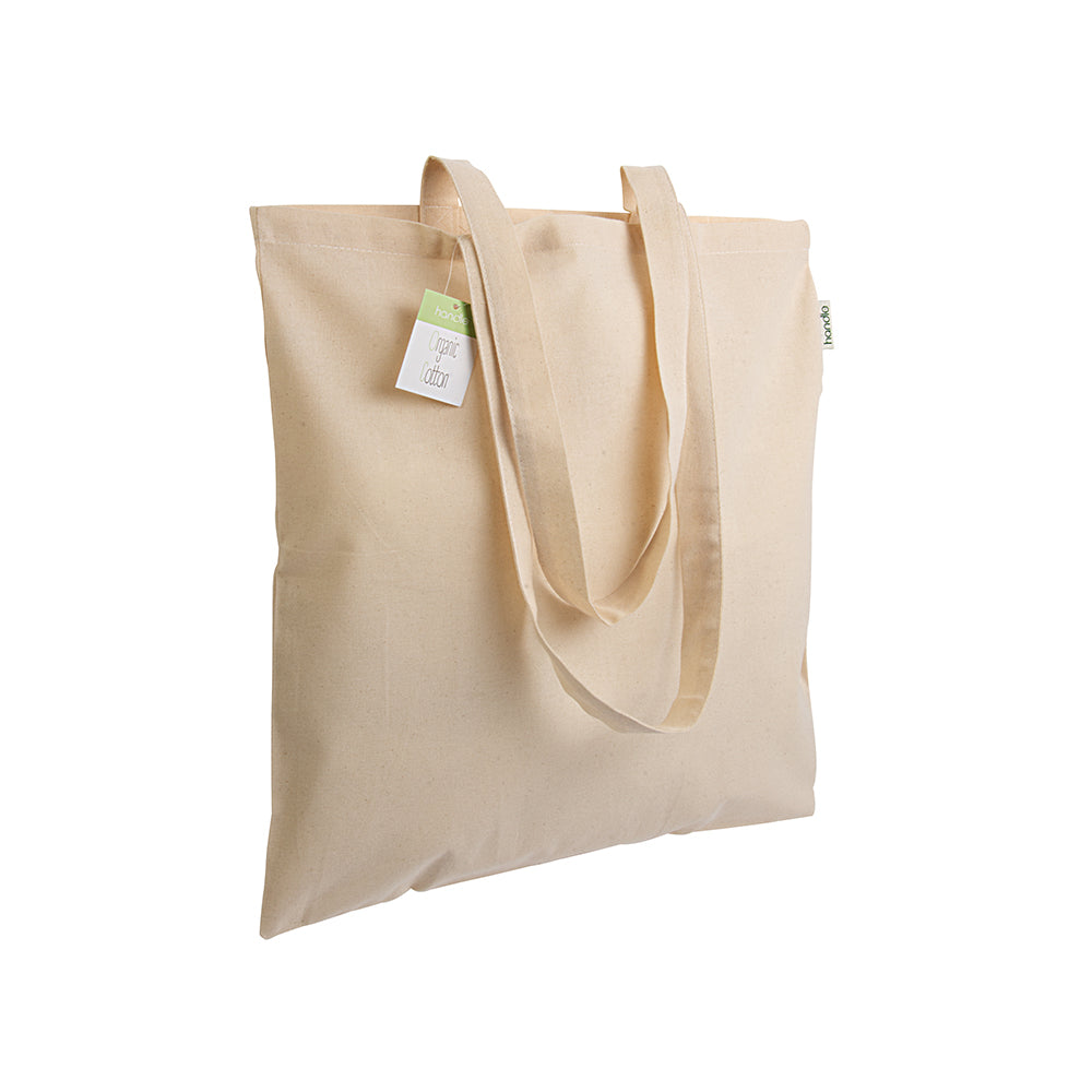 38cm x 42cm 140 g/m2 organic cotton shopping bag, long handles