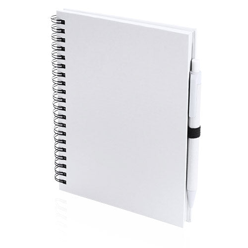 Ring notebook with soft-touch covers in resistant recycled cardboard and ball pen in matching color recycled cardboard