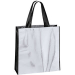 Laminated non-woven bag with metallic finish of 120g/m2, in combination of silver colored body with handles and gussets in a wide range of bright tones
