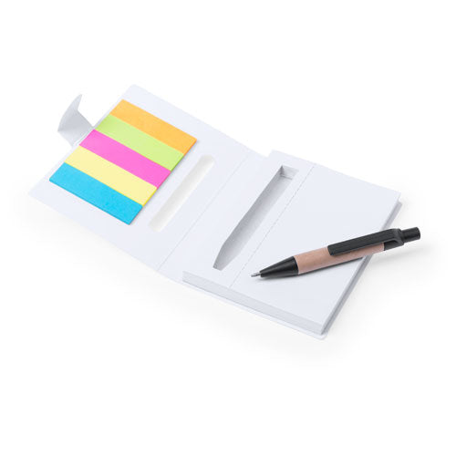 Sticky notepad with soft-touch covers in resistant, elegant white color die-cut cardboard