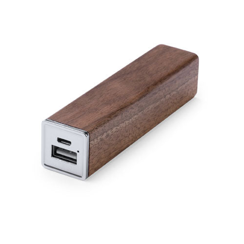 Portable battery charger in an elegant walnut wood finish