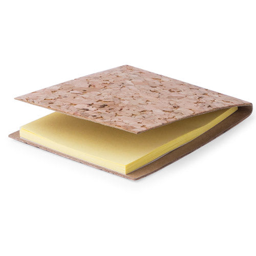 Sticky notepad with soft-touch covers in natural cork