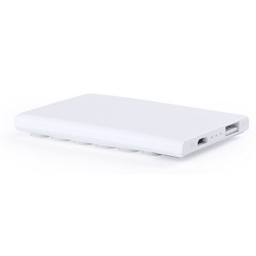 2,000 mAh, extra-slim external auxiliary battery with suction cups for attaching to the back of the device