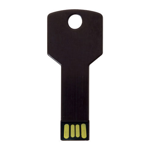 16GB USB flash drive in the shape of a key, with glossy aluminum finish and designed to carry on the keychain