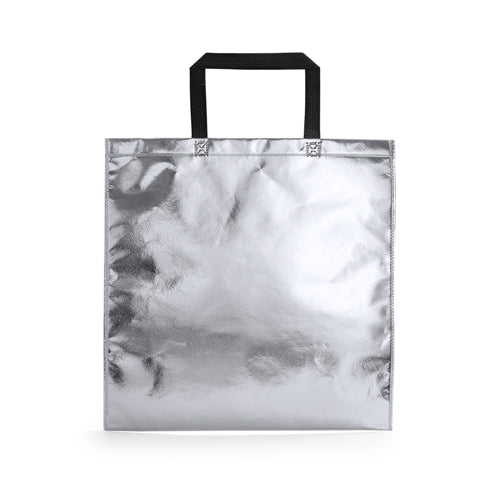 Bag in non-woven with lamination material and metallic finishing