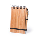 Nature line, ring notepad with hard, bamboo wood covers and self material ball pen