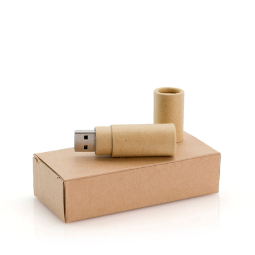 16GB nature USB flash drive in recycled cardboard and with bold cylindrical design