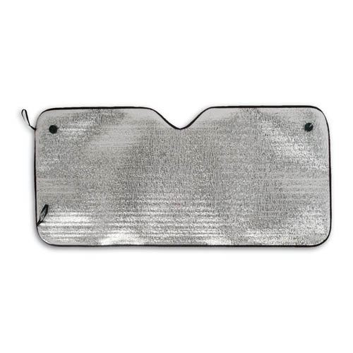 Sunshade in aluminum on one side in silver metallic finish with polyester edges in bright tones