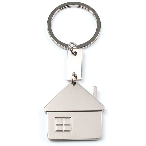 Metal keychain with fun house design in an elegant matte finish