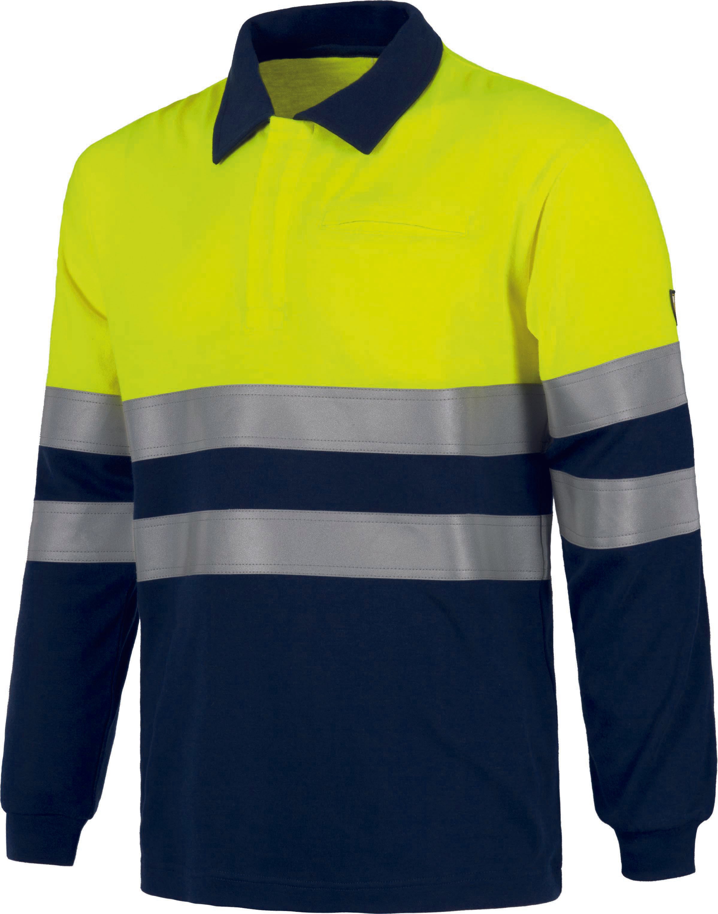 Bi-Colour Long Sleeve Polo Shirts with high Visibility Stripes (EU Compliant)